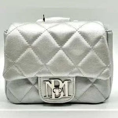 Mini Faux Vegan Leather Pearl Embellished Top Handle Metallic Grey Bag - Primrose Signature Boutique