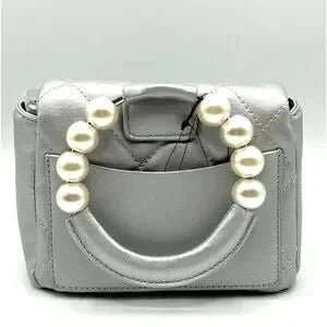 Mini-Tasche in Metallic-Grau mit Kunstperlenverzierung und Tragegriff-zoom-