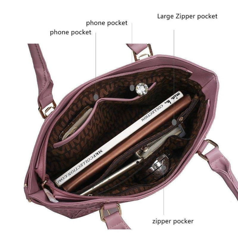 MKF-Kollektion – Tragetasche aus veganem Leder mit Aufdruck „Devorah Signature“ von Mia K-zoom-