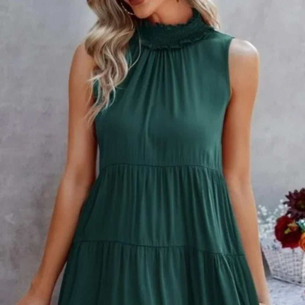 Mock Neck Tiered Tank Dress - Primrose Signature Boutique