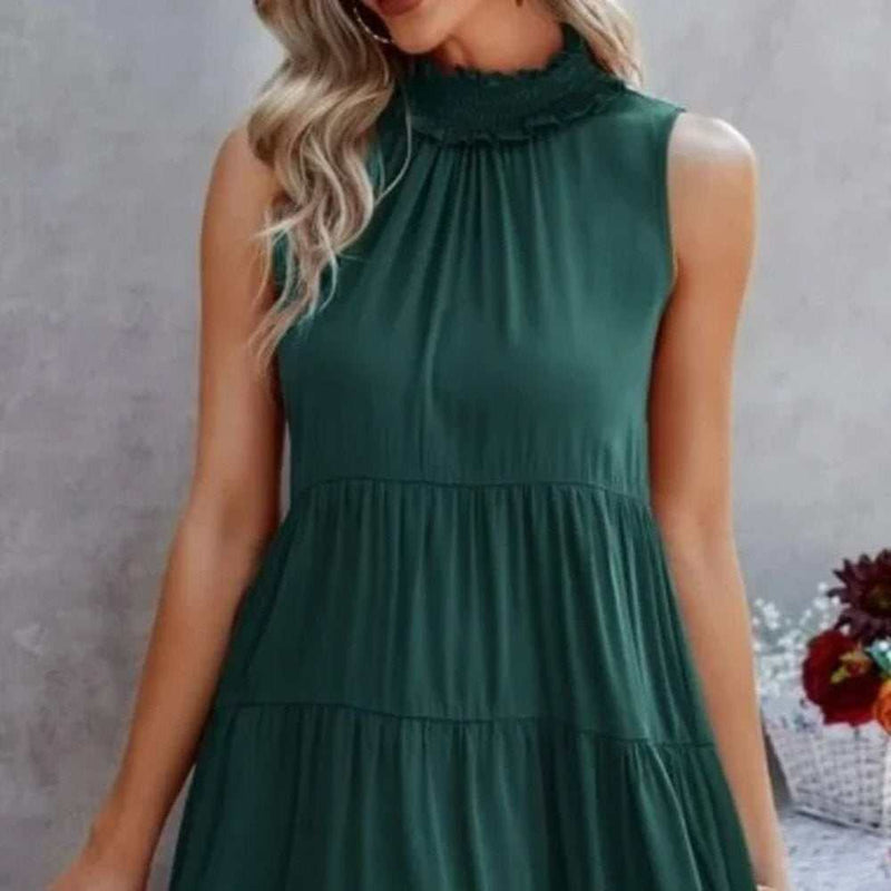Mock Neck Tiered Tank Dress-zoom-