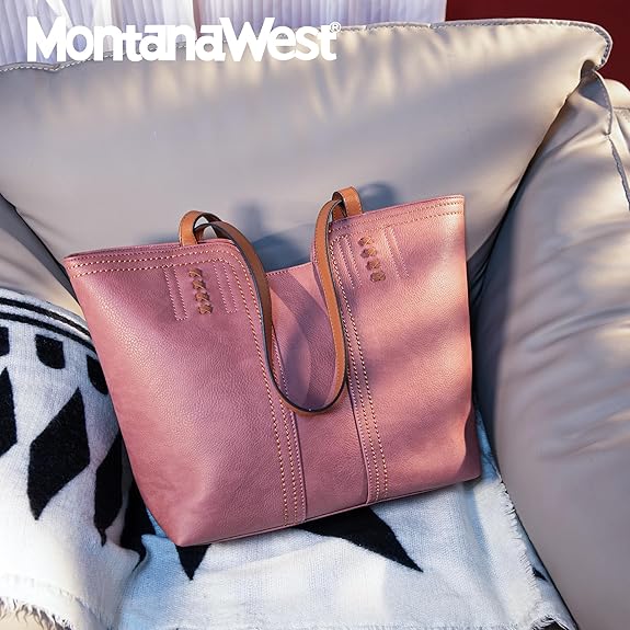 Montana West Coral Tote Bag for Women Top Handle Satchel Purse-zoom-