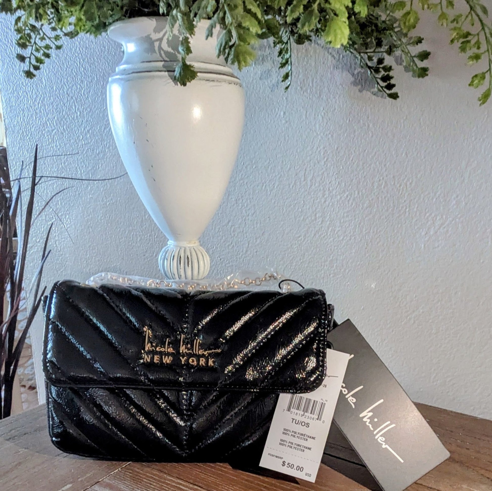 Nicole Mitchell Shimmering Quilted Black Crossbody Bag