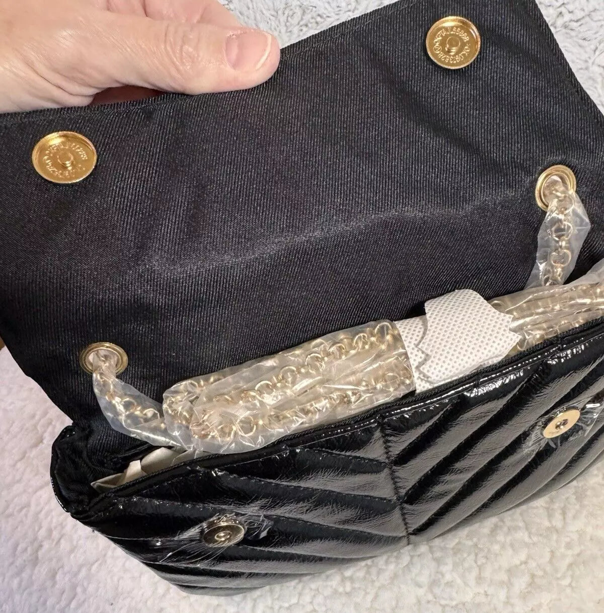 Nicole Mitchell Shimmering Quilted Black Crossbody Bag