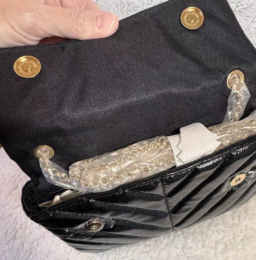 Nicole Mitchell Shimmering Quilted Black Crossbody Bag