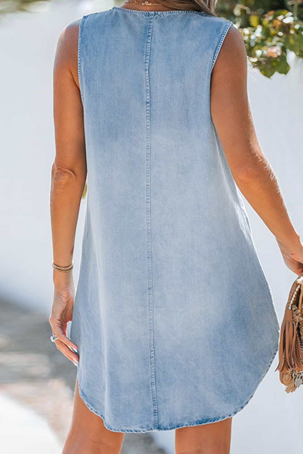 Notched Sleeveless Denim Dress - Primrose Signature Boutique