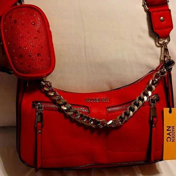 NYC Women's Double Front Pocket Crossbody, Red