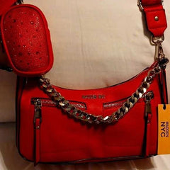 NYC Women's Double Front Pocket Crossbody, Red - Primrose Signature Boutique