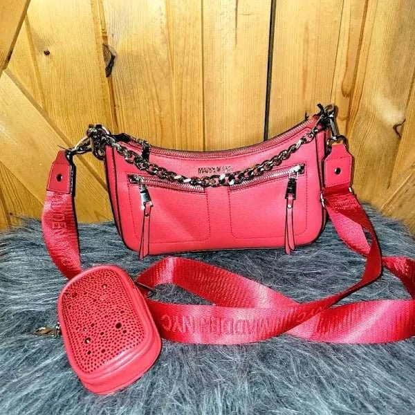 NYC Women's Double Front Pocket Crossbody, Red-zoom-