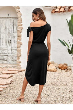 Off Shoulder Ruched Draped Dress - Primrose Signature Boutique