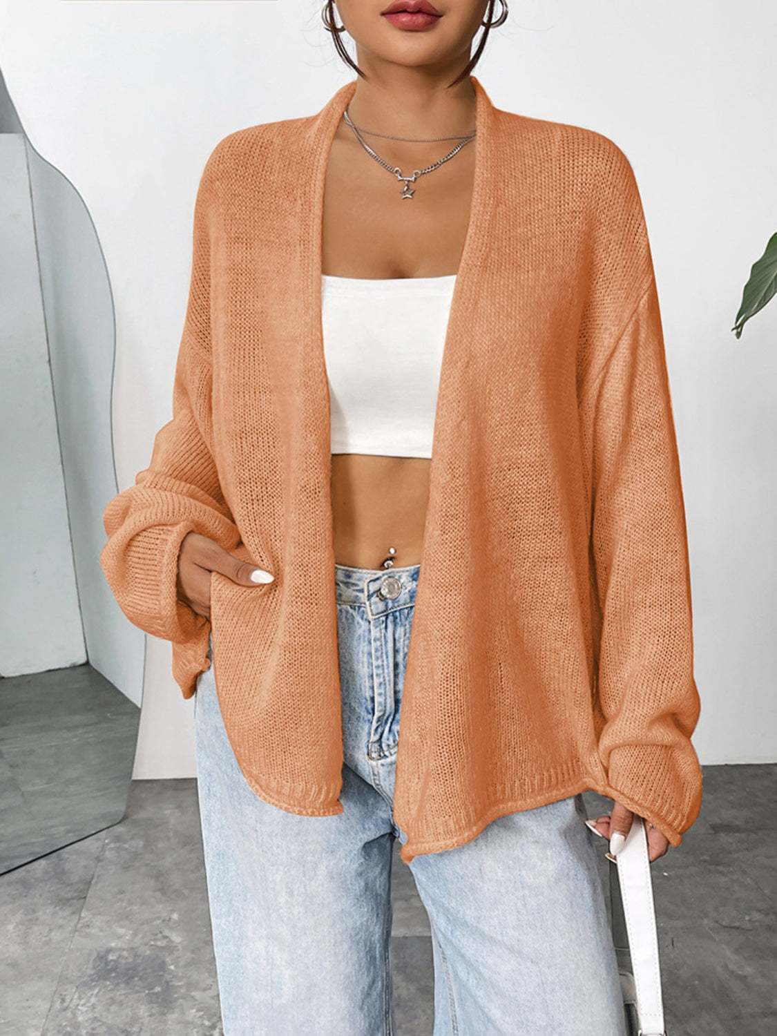 Open Front Dropped Shoulder Cardigan - Primrose Signature Boutique