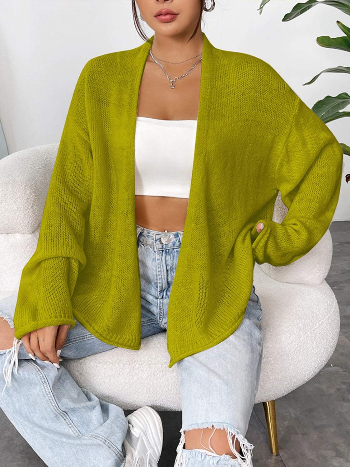 Open Front Dropped Shoulder Cardigan - Primrose Signature Boutique
