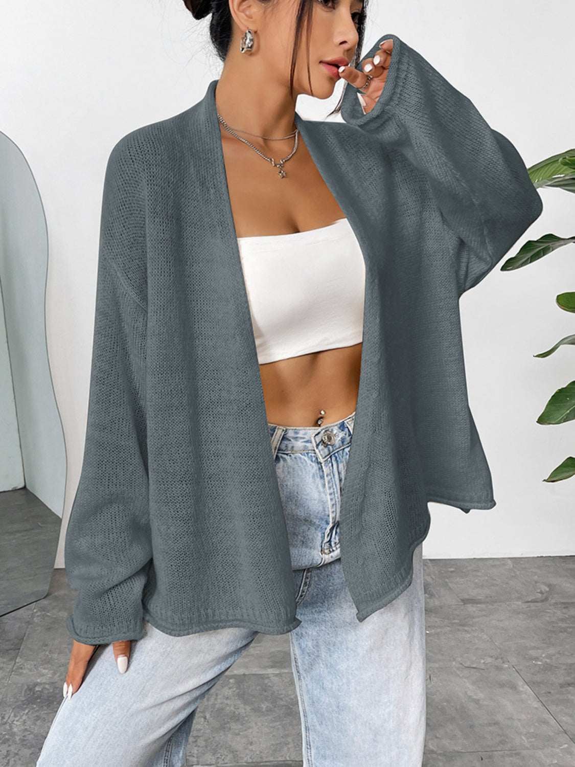 Open Front Dropped Shoulder Cardigan - Primrose Signature Boutique