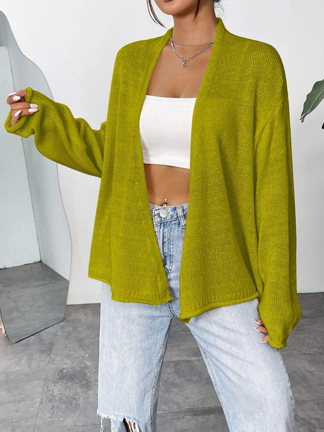 Open Front Dropped Shoulder Cardigan - Primrose Signature Boutique