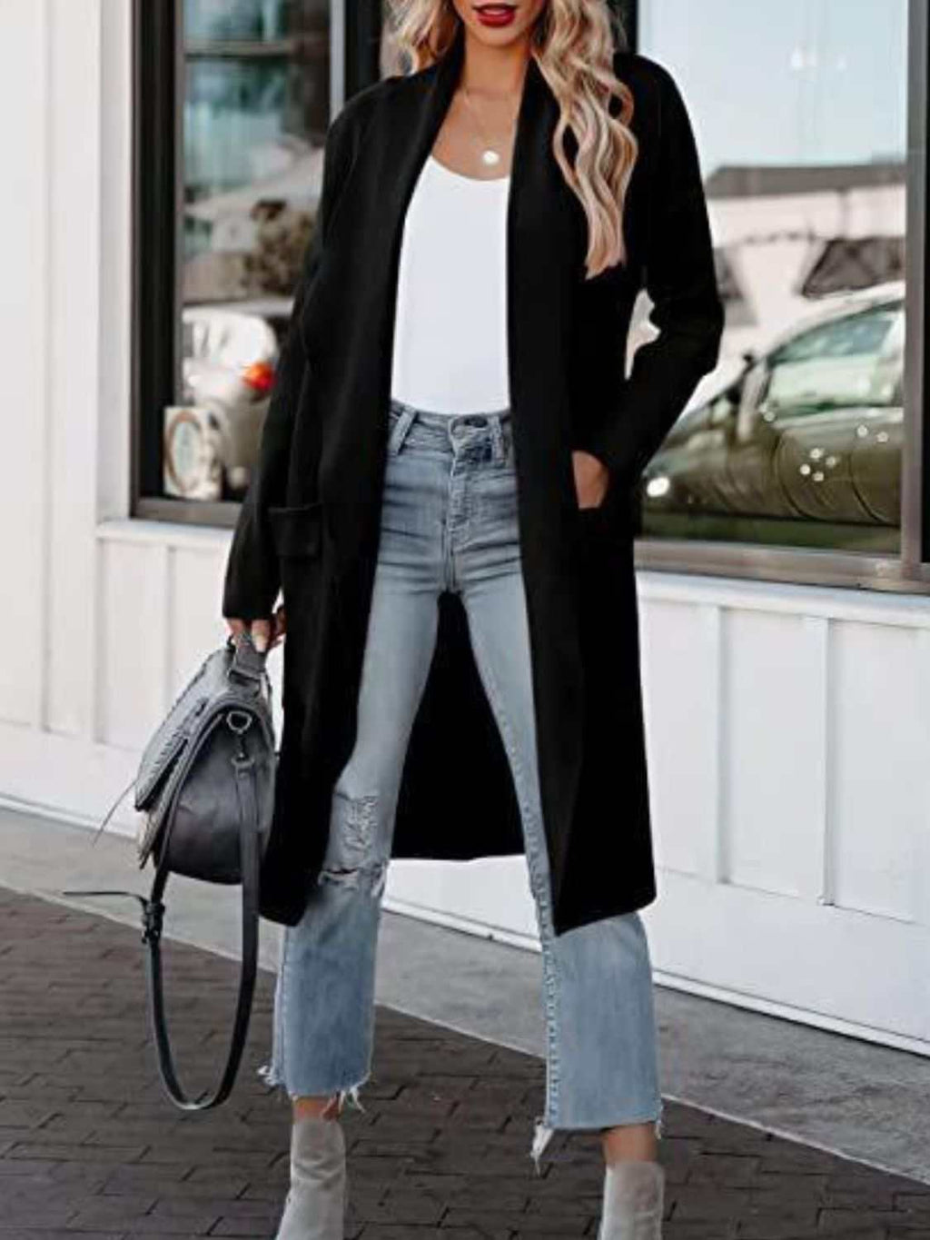 Open Front Dropped Shoulder Outerwear - Primrose Signature Boutique