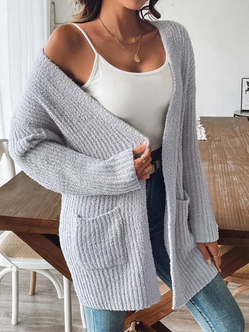 Strickjacke mit langen Ärmeln und offener Vorderseite-zoom-