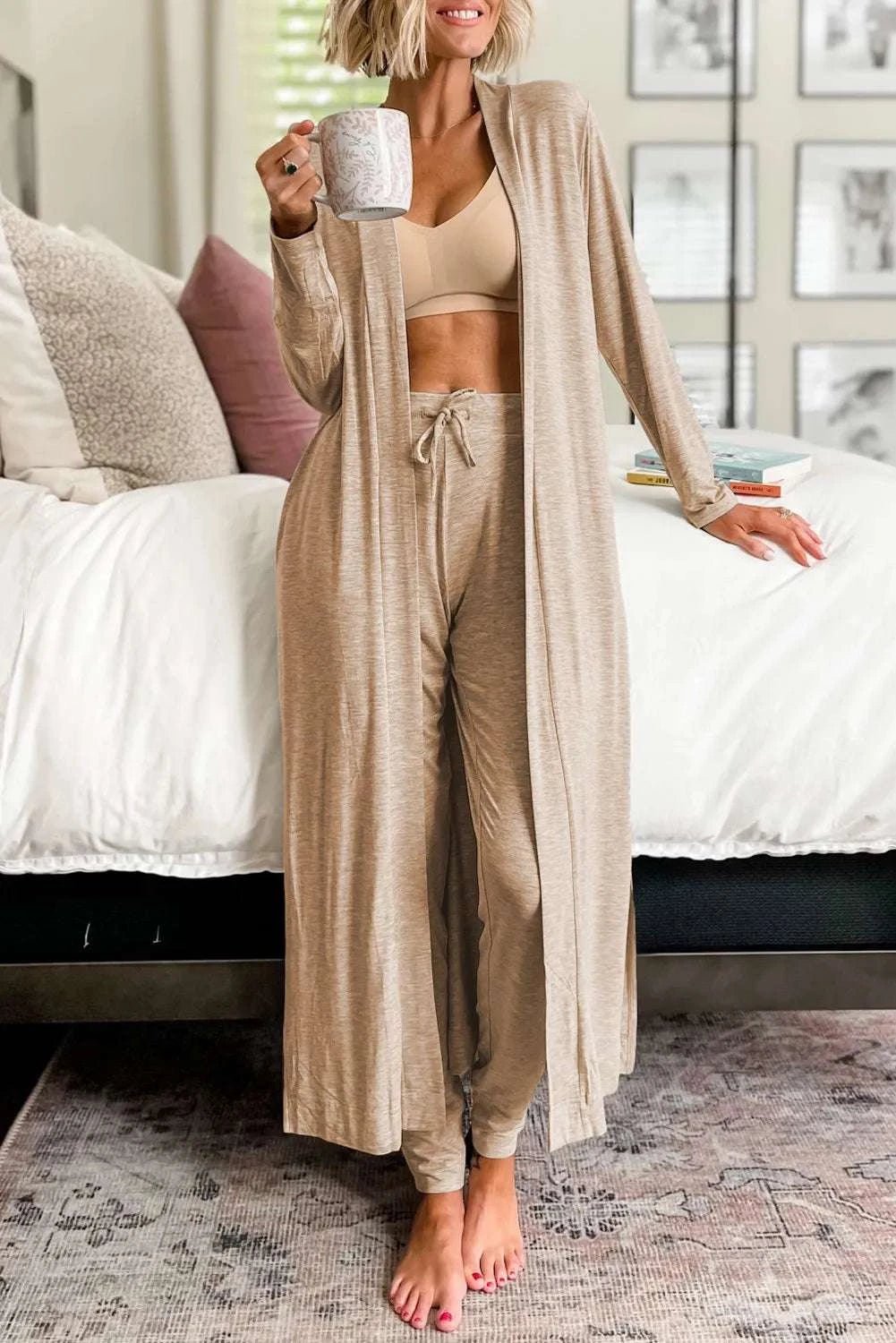 Open Front Long Sleeve Cardigan and Pants Lounge Set - Primrose Signature Boutique