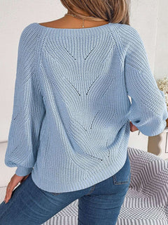 Openwork Buttoned Square Neck Sweater - Primrose Signature Boutique