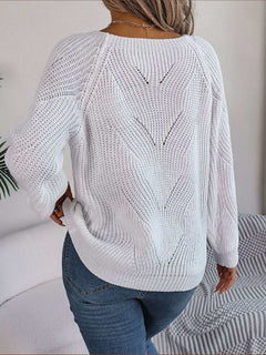 Openwork Buttoned Square Neck Sweater - Primrose Signature Boutique