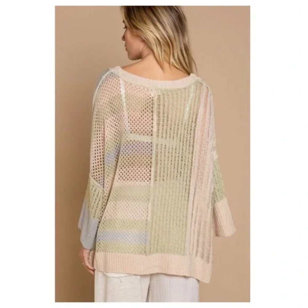 Oversized ColorBlock Mesh Lightweight Sweater - Primrose Signature Boutique