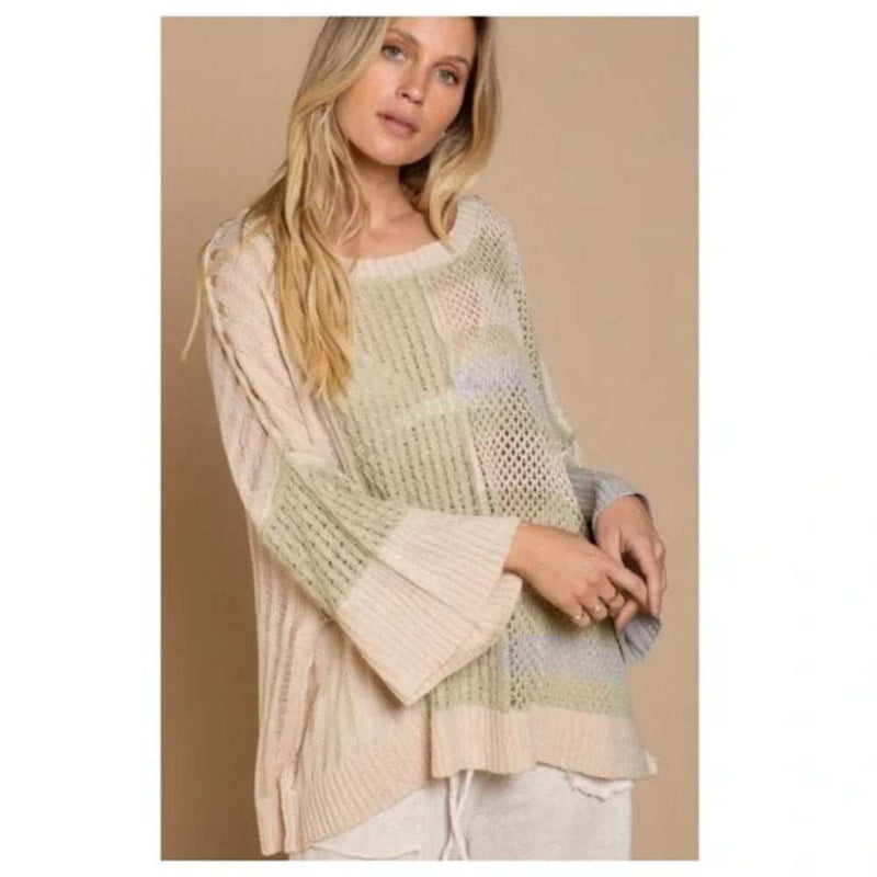 Übergroßer leichter Pullover aus ColorBlock-Netzstoff-zoom-