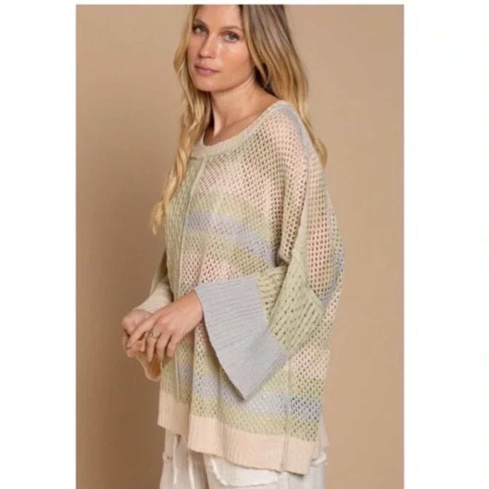 Oversized ColorBlock Mesh Lightweight Sweater - Primrose Signature Boutique