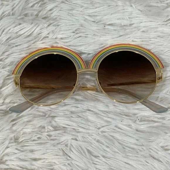 Übergroße Regenbogen-Retro-Sonnenbrille, braun/braun getönte Gläser, goldfarben-zoom-
