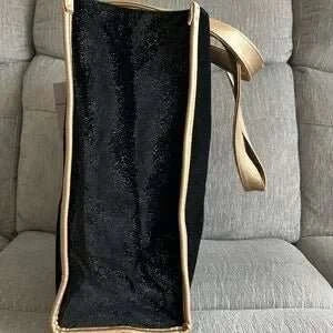 Parfums Weekender Black Gold Metallic Shoulder Tote Bag-zoom-