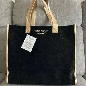 Parfums Weekender Black Gold Metallic Shoulder Tote Bag