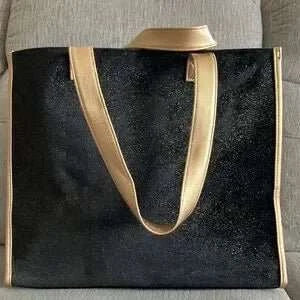 Parfums Weekender Black Gold Metallic Shoulder Tote Bag