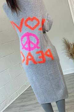 Peace Sign Long Sleeve Cardigan - Primrose Signature Boutique