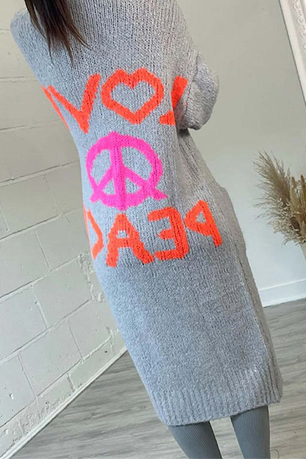 Peace Sign Long Sleeve Cardigan - Primrose Signature Boutique