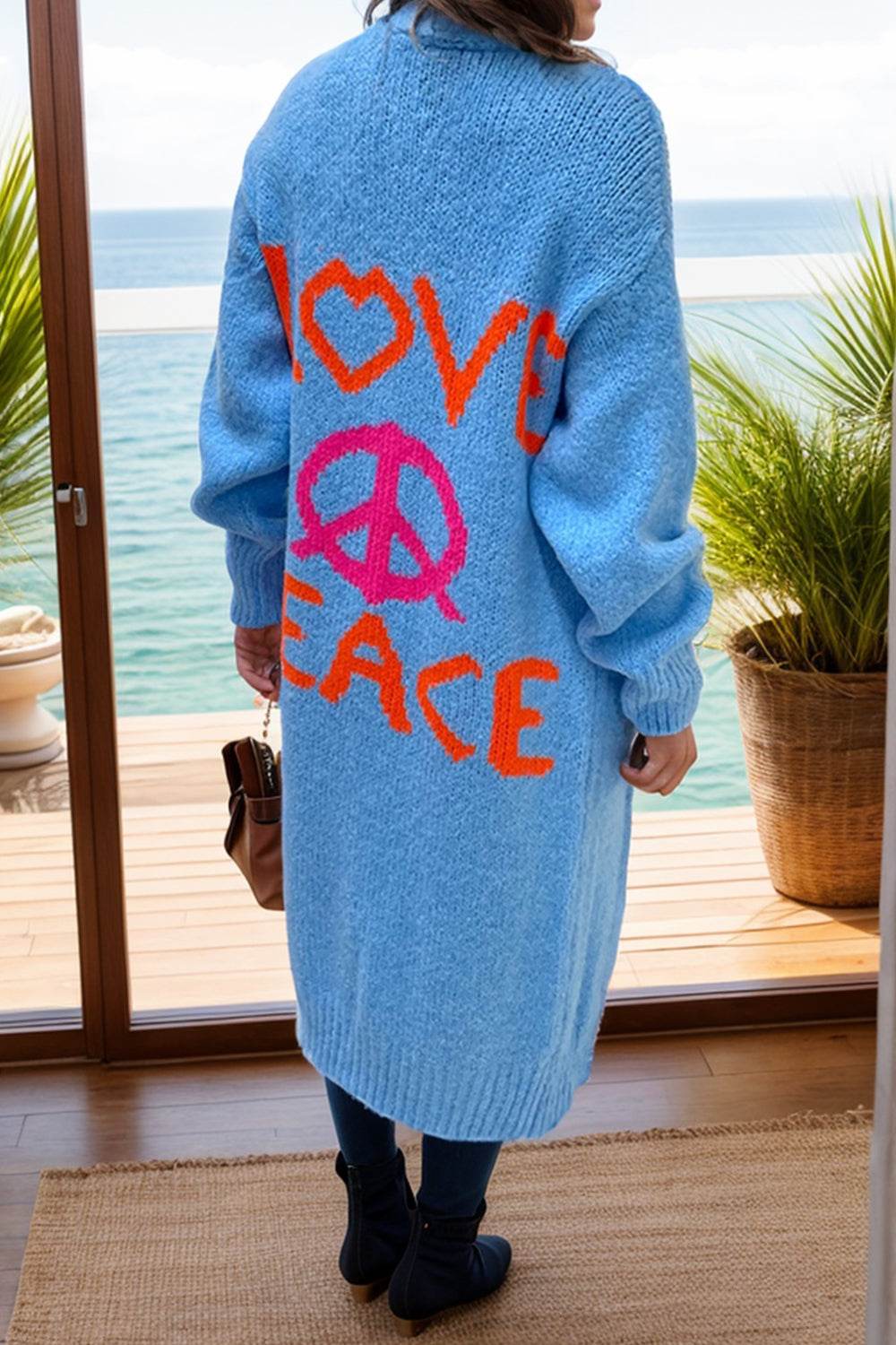 Peace Sign Long Sleeve Cardigan - Primrose Signature Boutique