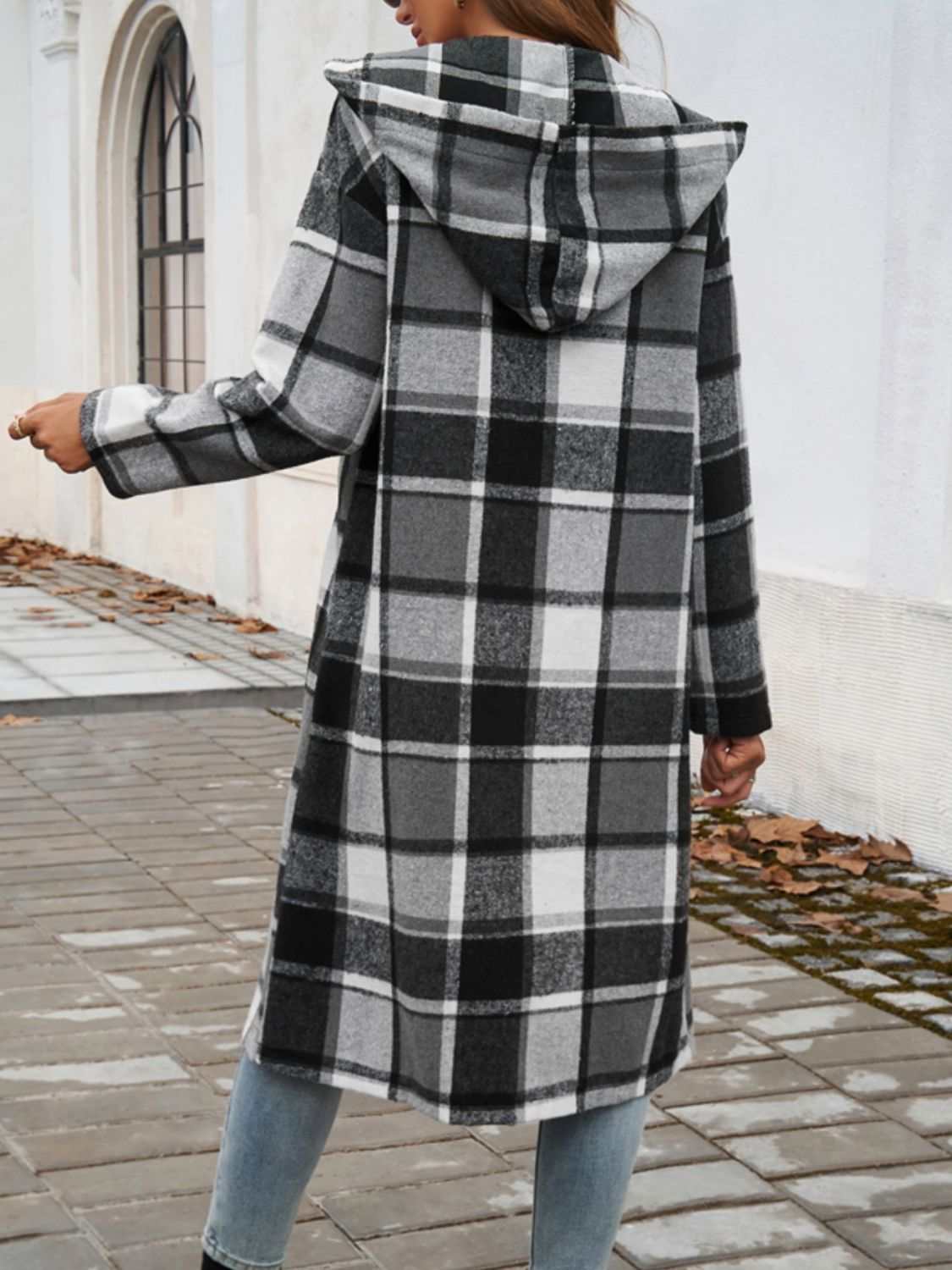 Plaid Long Sleeve Hooded Coat - Primrose Signature Boutique
