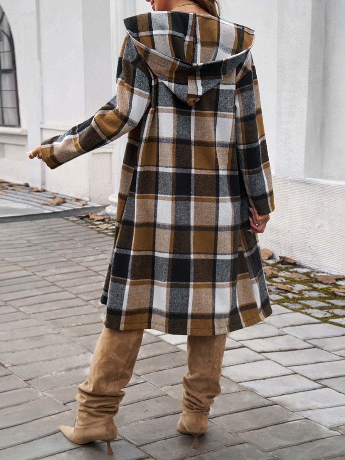 Plaid Long Sleeve Hooded Coat - Primrose Signature Boutique