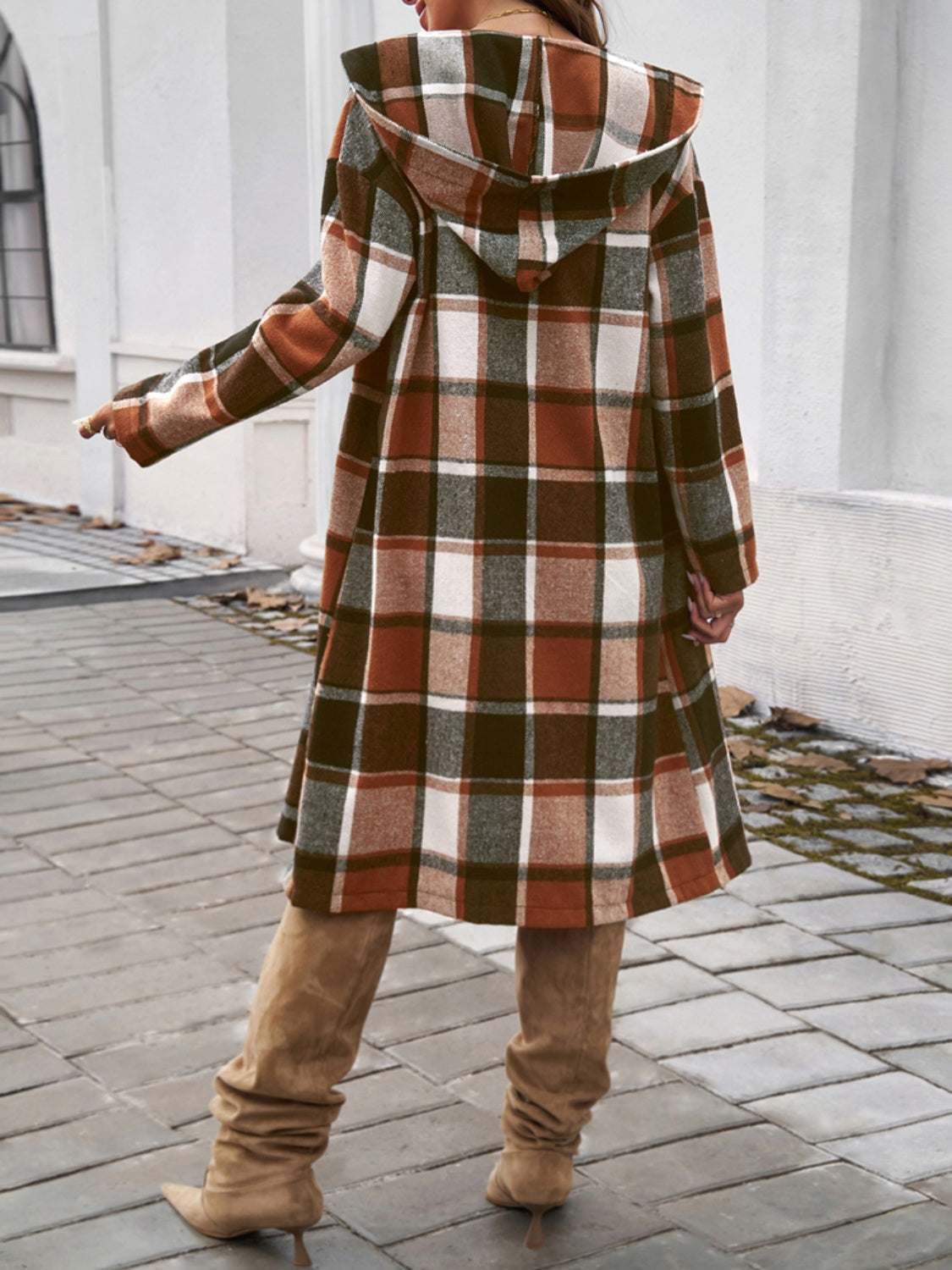 Plaid Long Sleeve Hooded Coat - Primrose Signature Boutique