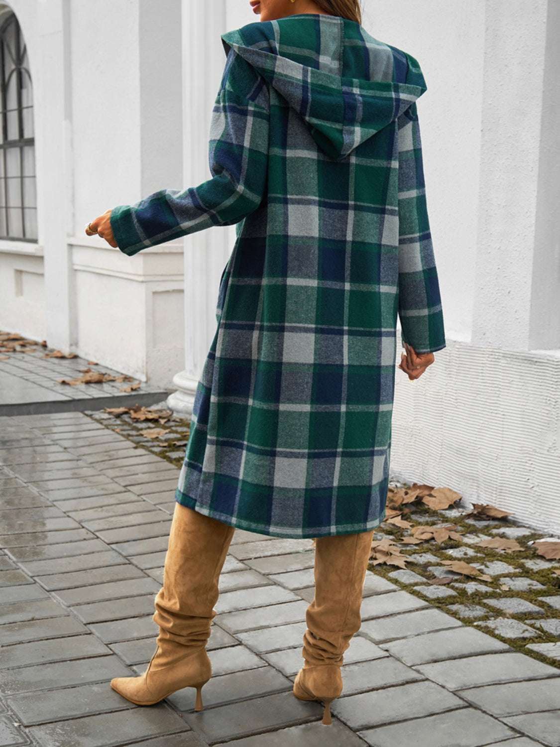 Plaid Long Sleeve Hooded Coat - Primrose Signature Boutique