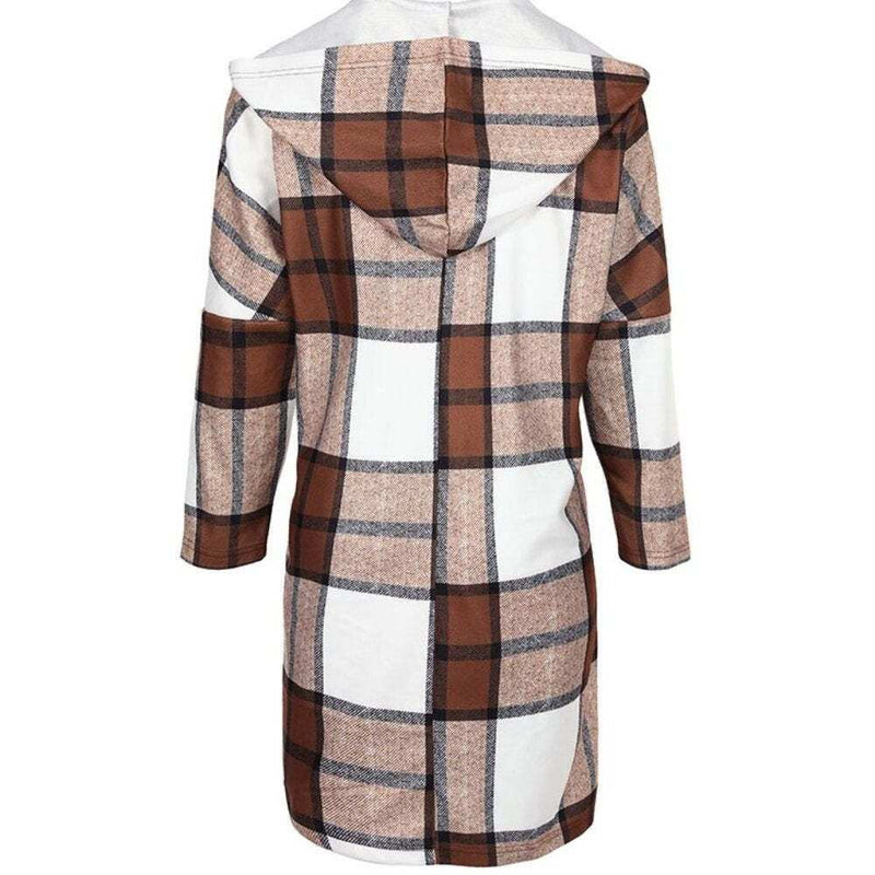 Plaid Print Longline Hooded Coat-zoom-