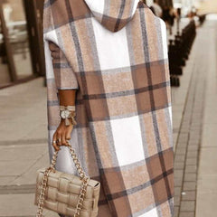 Plaid Print Longline Hooded Coat - Primrose Signature Boutique