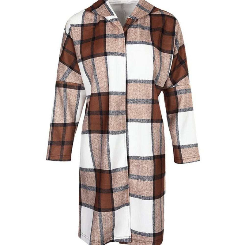 Plaid Print Longline Hooded Coat-zoom-