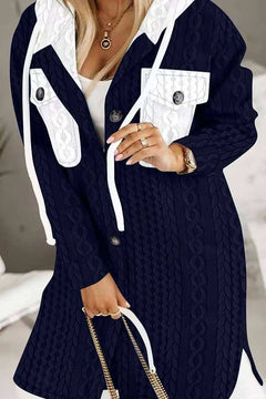 Plain Cable Knit Button Hooded Sweater Cardigan. - Primrose Signature Boutique