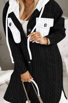 Plain Cable Knit Button Hooded Sweater Cardigan. - Primrose Signature Boutique