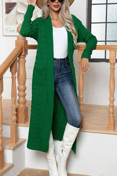 Plain Cable Knit Pockets Open Cardigan - Primrose Signature Boutique
