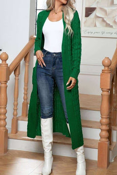 Plain Cable Knit Pockets Open Cardigan - Primrose Signature Boutique