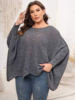 Plus Size Round Neck Batwing Sleeve Sweater - Primrose Signature Boutique