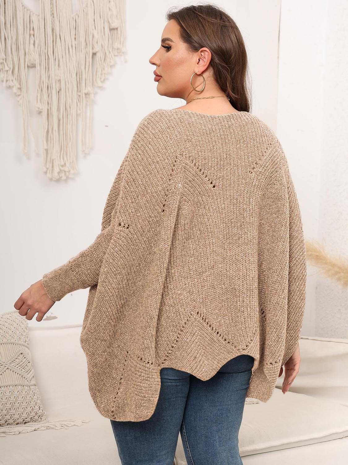 Plus Size Round Neck Batwing Sleeve Sweater - Primrose Signature Boutique