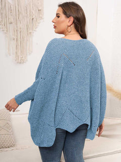 Plus Size Round Neck Batwing Sleeve Sweater - Primrose Signature Boutique