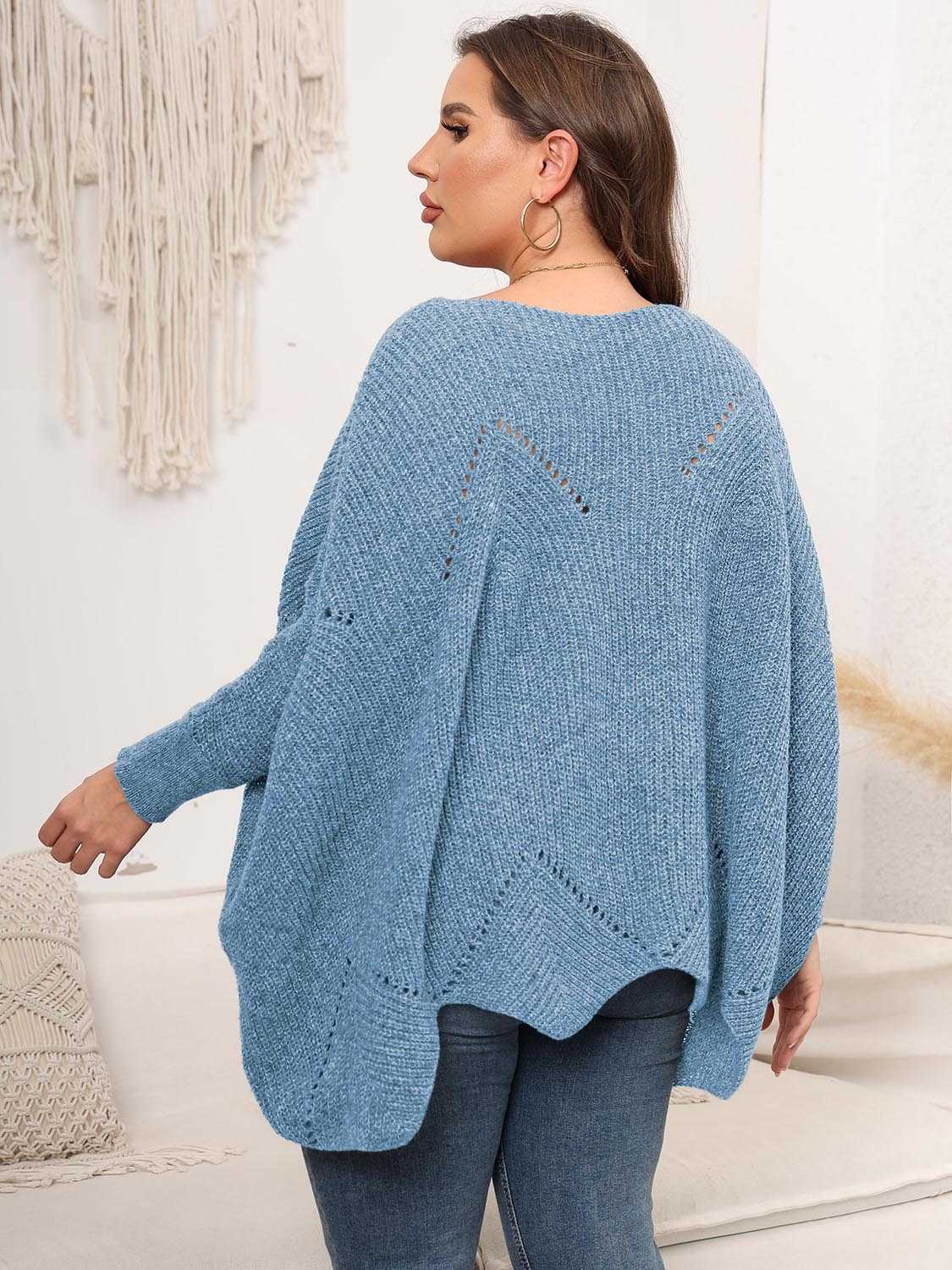 Plus Size Round Neck Batwing Sleeve Sweater - Primrose Signature Boutique