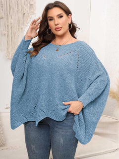 Plus Size Round Neck Batwing Sleeve Sweater - Primrose Signature Boutique