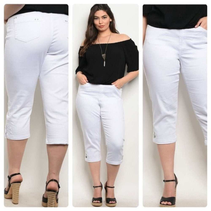 Plus SIze White Capri Pants-zoom-
